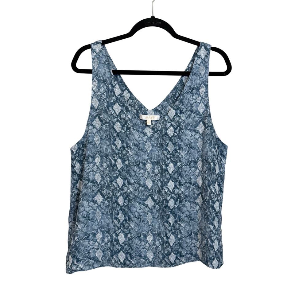 WAYF Tank Top Womens L Blue Animal Snakeskin Print V Neck Sleeveless Casual USA